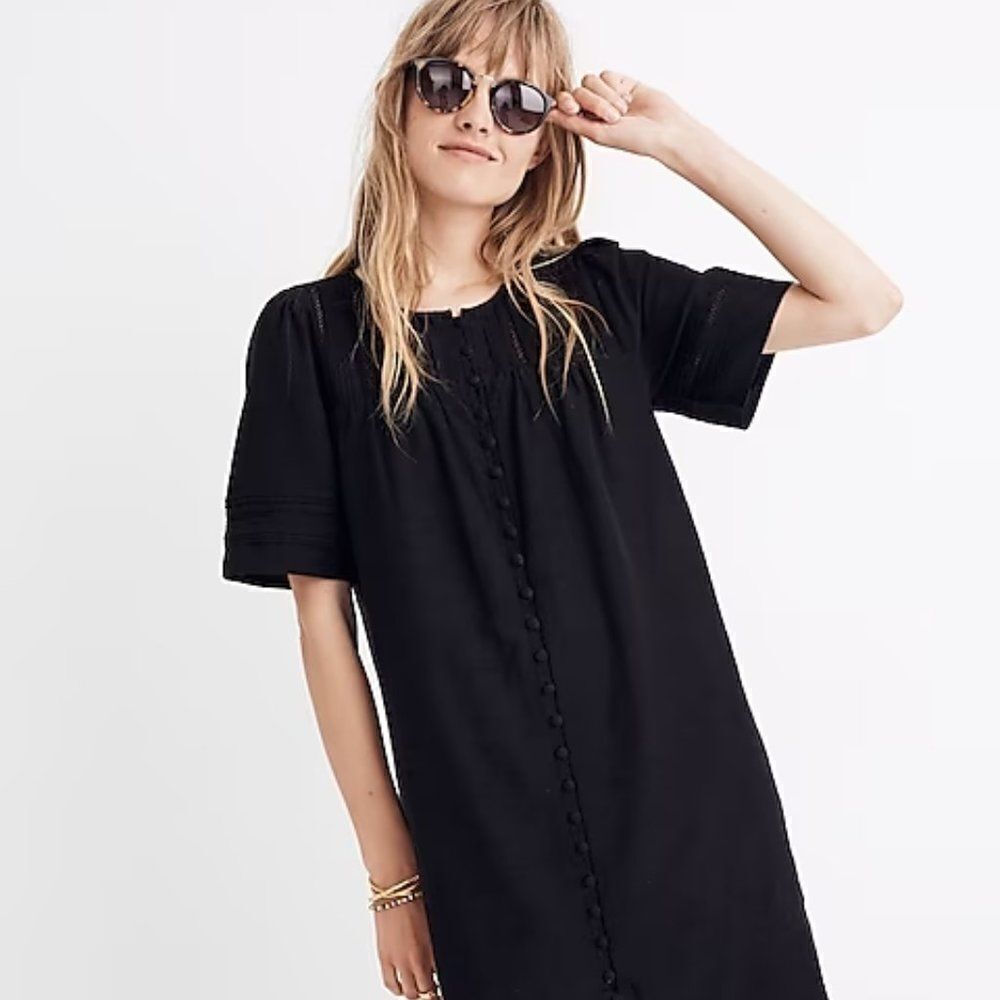 Madewell Pleated Button-Front Shift Dress - size Small in Black